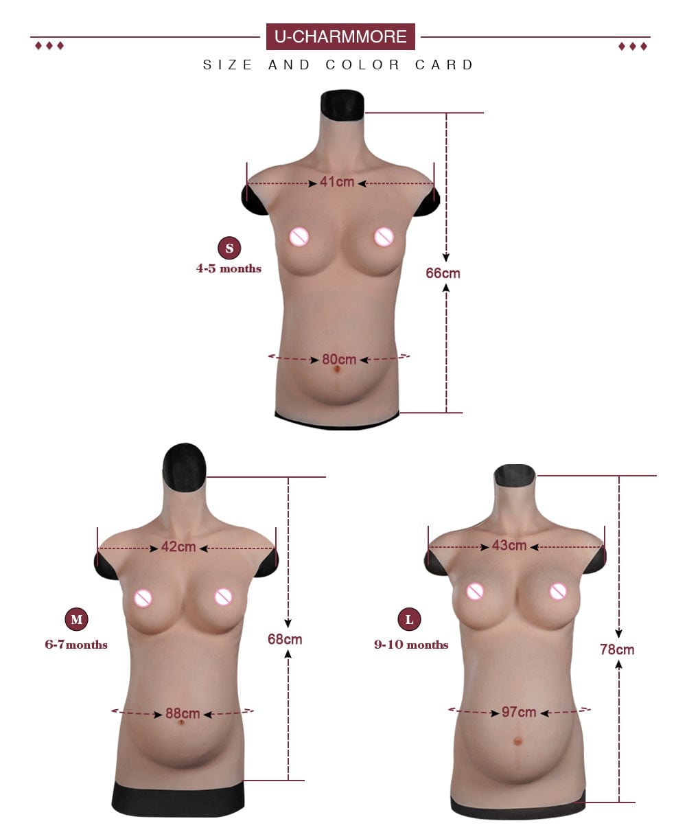 8th Realistic Silicone Fake Belly Artificial Soft Pregnancy Belly With Breasts For Crossdresser Shemale Belly Movie Prop - SANBULE