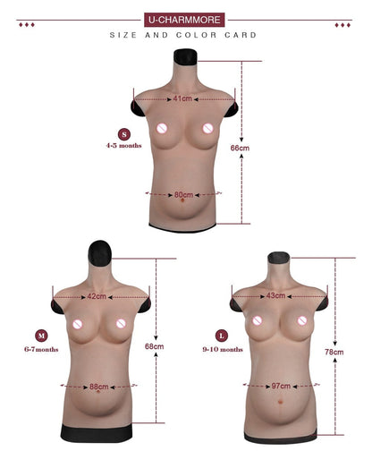 8th Realistic Silicone Fake Belly Artificial Soft Pregnancy Belly With Breasts For Crossdresser Shemale Belly Movie Prop - SANBULE