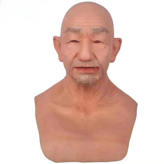 Silicone Old Man Head Mask Real Skin  Mask for Cosplay Halloween